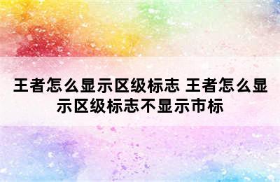 王者怎么显示区级标志 王者怎么显示区级标志不显示市标